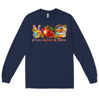Navy peace love teach Long Sleeve Tee - texasbilliewilder