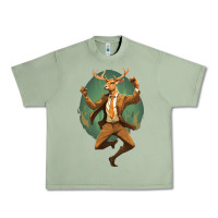 Oil Green happy deer Urban Heavy Tee - Unal Design