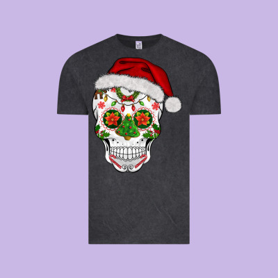 Sugar Skull  Christmas Vintage Tee Designed By Barkaloodesign