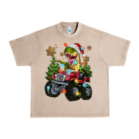 French Oak Christmas T-rex With Monster Truck Urban Heavy Tee - MaliasSmallBusiness