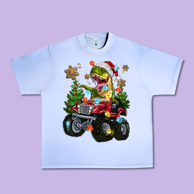 Urban Heavy Tee Christmas T-rex With Monster Truck