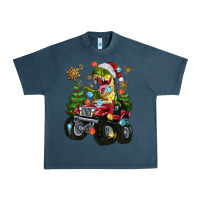 Midnight Navy Christmas T-rex With Monster Truck Urban Heavy Tee - MaliasSmallBusiness