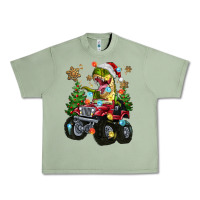 Oil Green Christmas T-rex With Monster Truck Urban Heavy Tee - MaliasSmallBusiness