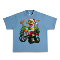 Pebble Blue Christmas T-rex With Monster Truck Urban Heavy Tee - MaliasSmallBusiness