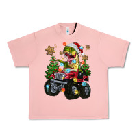 Salmon Christmas T-rex With Monster Truck Urban Heavy Tee - MaliasSmallBusiness