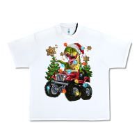 White Christmas T-rex With Monster Truck Urban Heavy Tee - MaliasSmallBusiness