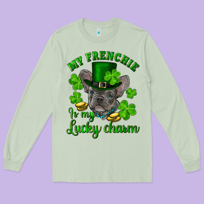 St.patrick's Day My French Bulldog Is My Lucky Charm Long Sleeve Tee Designed By Ranaportraitstore