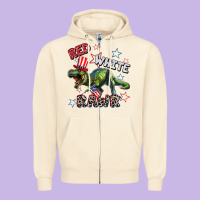 Red White Rawr 4th Of July Zipper Hoodie Designed By Cowgirlartshop