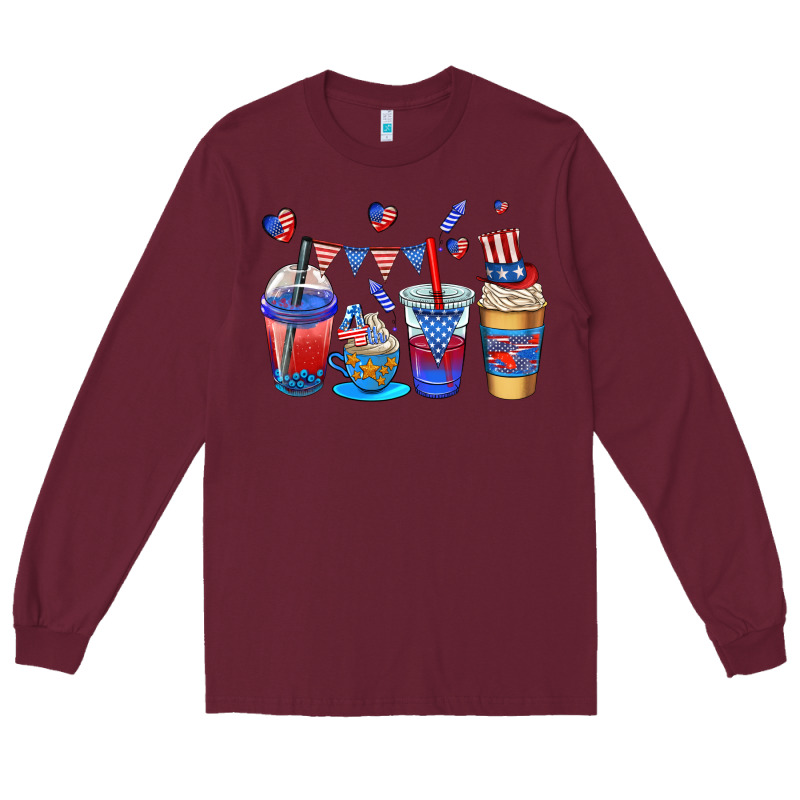 4th Of July Coffee Cups Long Sleeve Tee by AdoDesignShop | Teevron