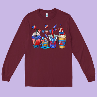 4th Of July Coffee Cups Long Sleeve Tee Designed By Adodesignshop