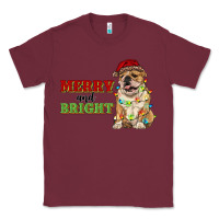 Burgundy merry and bright english bulldog Classic Tee - RanaPortraitStore