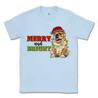 Dusty Blue merry and bright english bulldog Classic Tee - RanaPortraitStore
