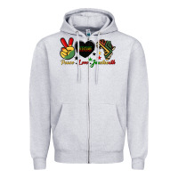 Heather Grey peace love juneteenth 1865 Zipper Hoodie - HRA Design Shop