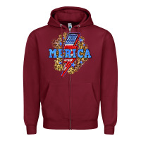 Burgundy Merica lightning bolt Zipper Hoodie - Neo Western