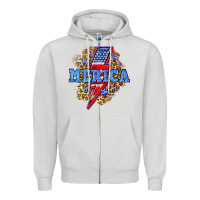 Dove Grey Merica lightning bolt Zipper Hoodie - Neo Western