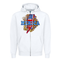 White Merica lightning bolt Zipper Hoodie - Neo Western