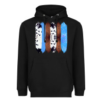 Black Western Farm Life Cowhide Wood Blue Glitter Brush Stroke Heavyweight Hoodie - Bettercallsaul
