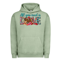 Pigment Oil Green all you need is love Urban Hoodie - NancyCooperArtShop