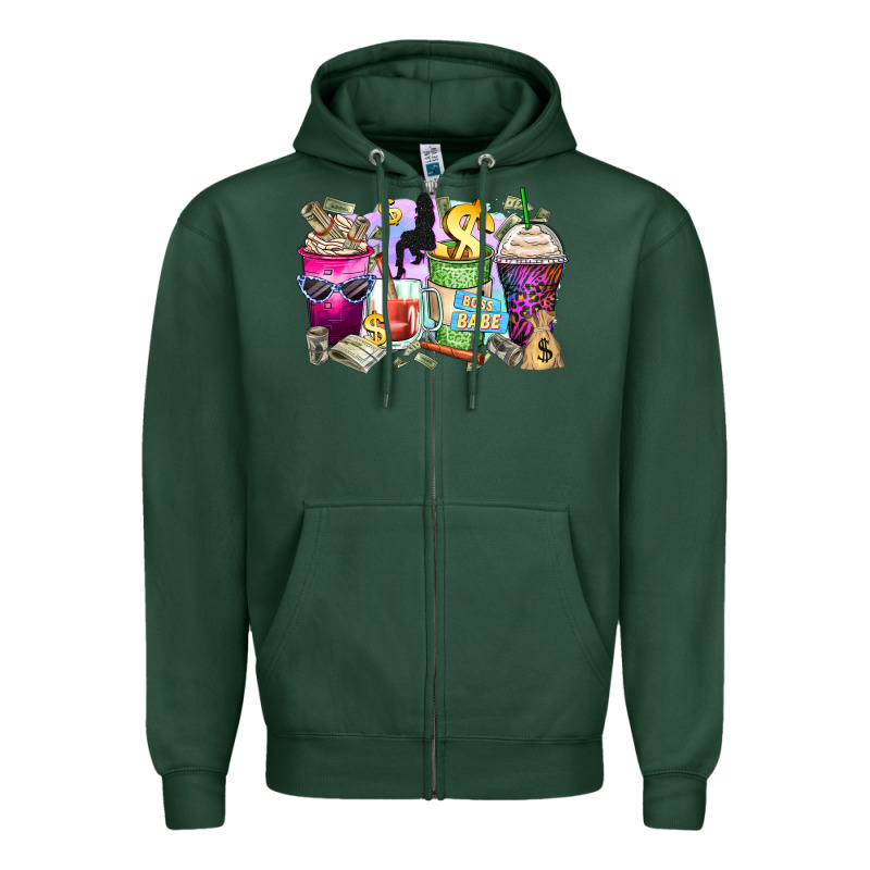 Boss Babe Coffee Cups Zipper Hoodie by Zillion Design Studio | Teevron