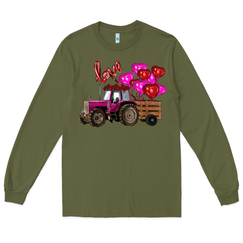 Valentine's Day Pink Tractor With Pin Heart Balloons Long Sleeve Tee by RanaPortraitStore | Teevron