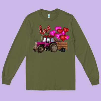 Valentine's Day Pink Tractor With Pin Heart Balloons Long Sleeve Tee Designed By Ranaportraitstore