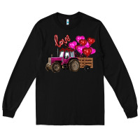 Black valentine's day pink tractor with pin heart balloons Long Sleeve Tee - RanaPortraitStore