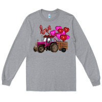 Heather Grey valentine's day pink tractor with pin heart balloons Long Sleeve Tee - RanaPortraitStore