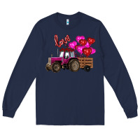Navy valentine's day pink tractor with pin heart balloons Long Sleeve Tee - RanaPortraitStore