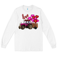White valentine's day pink tractor with pin heart balloons Long Sleeve Tee - RanaPortraitStore