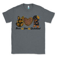 Charcoal Heather peace love dachshund Classic Tee - RanaPortraitStore