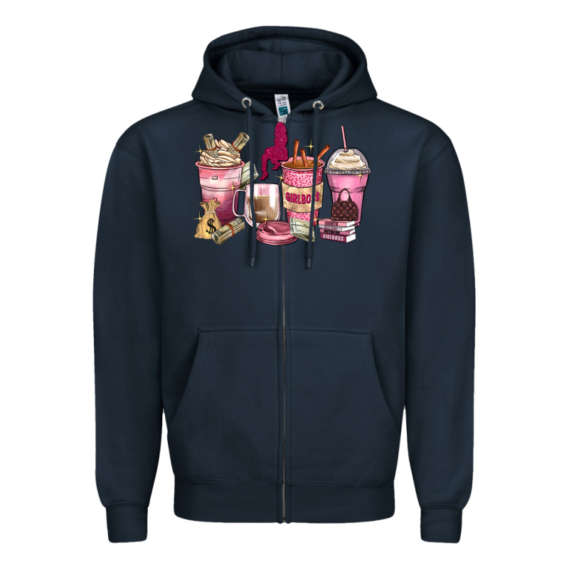 Girl Boss Coffee Cups Zipper Hoodie by Zillion Design Studio | Teevron