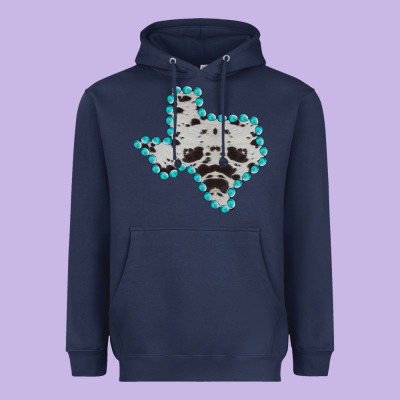 Texas Map Cowhide Turquoise Gemstone Heavyweight Hoodie Designed By Bettercallsaul