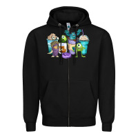 Black cartoon characters coffee cups Zipper Hoodie - Zillion Design Studio