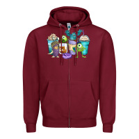 Burgundy cartoon characters coffee cups Zipper Hoodie - Zillion Design Studio