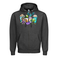 Charcoal Heather cartoon characters coffee cups Zipper Hoodie - Zillion Design Studio