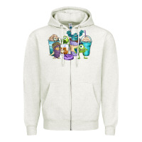 Oatmeal Heather cartoon characters coffee cups Zipper Hoodie - Zillion Design Studio