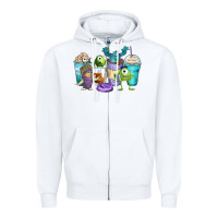 White cartoon characters coffee cups Zipper Hoodie - Zillion Design Studio