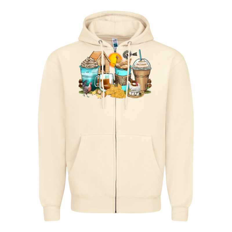 Chicken Coffee Cups Zipper Hoodie by Zillion Design Studio | Teevron