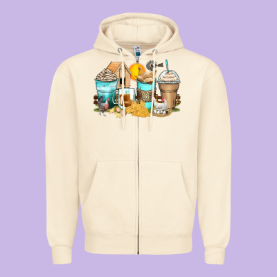 Chicken Coffee Cups Zipper Hoodie Designed By Zillion Design Studio