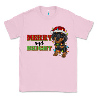 Bubblegum Pink merry and bright dachshund Classic Tee - RanaPortraitStore