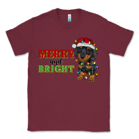 Burgundy merry and bright dachshund Classic Tee - RanaPortraitStore