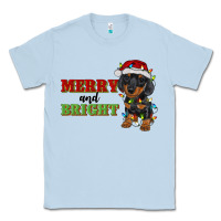 Dusty Blue merry and bright dachshund Classic Tee - RanaPortraitStore