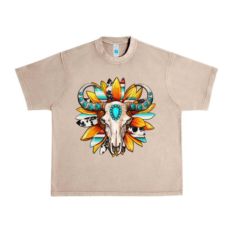 Western Bull Skull Sunflower Urban Heavy Tee by MaliasSmallBusiness | Teevron