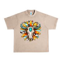 French Oak Western bull skull sunflower Urban Heavy Tee - MaliasSmallBusiness
