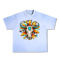 Grape Ice Western bull skull sunflower Urban Heavy Tee - MaliasSmallBusiness