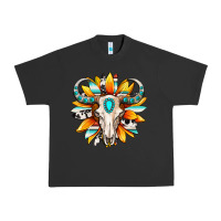 Pigment Black Western bull skull sunflower Urban Heavy Tee - MaliasSmallBusiness