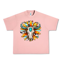 Salmon Western bull skull sunflower Urban Heavy Tee - MaliasSmallBusiness