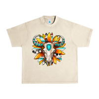 Sandshell Western bull skull sunflower Urban Heavy Tee - MaliasSmallBusiness
