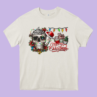 Merry Christmas  Skull Heavy Core Tee Designed By Cowhidedigitalart