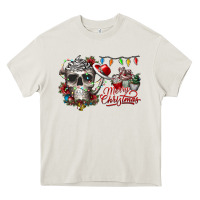 Cream Merry Christmas  skull Heavy Core Tee - CowhideDigitalArt